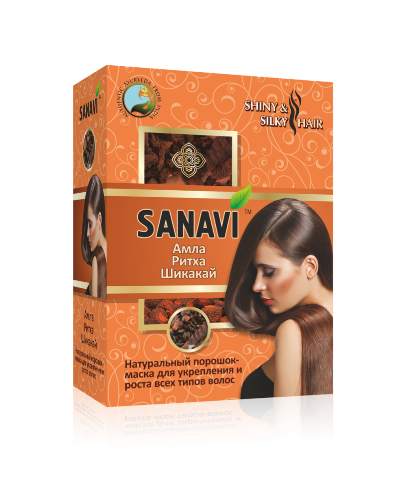 Аюрведический порошок для волос Амла+Ритха+Шикакай Sanavi, 100 г.