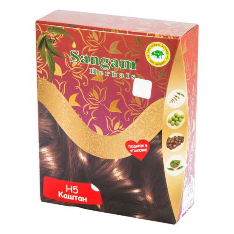 Краска для волос на основе хны «Каштан» Н5 Sangam Herbals, 60 г.