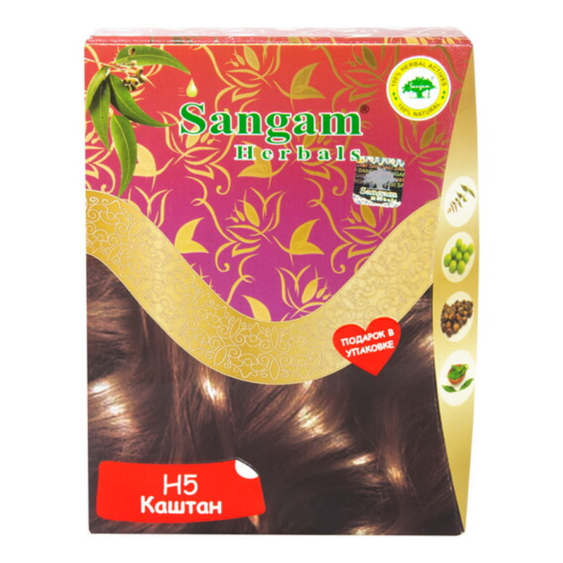 Краска для волос на основе хны «Каштан» Н5 Sangam Herbals, 60 г.