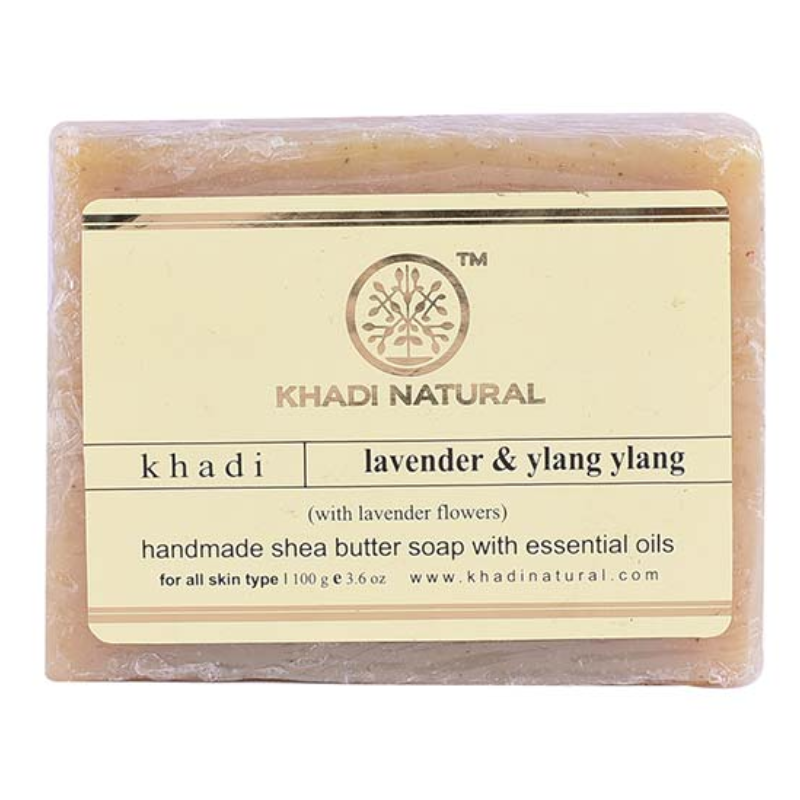 Глицериновое мыло ручной работы Лаванда и Иланг Иланг с цветами лаванды Khadi Natural, 100 г.