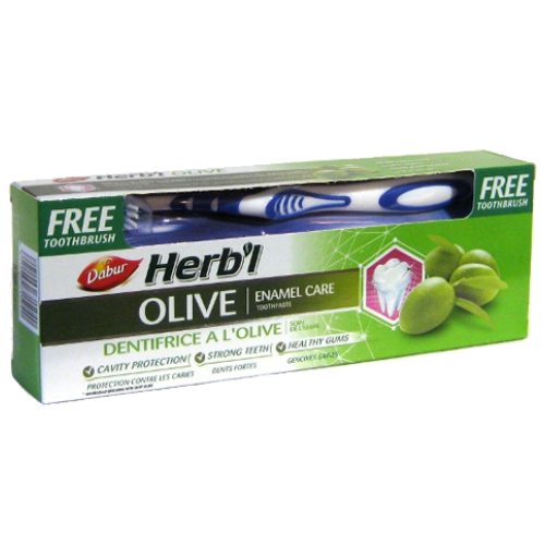 Зубная паста с экстрактом оливы Хербл уход за эмалью Dabur, 150 г. + зубная щётка