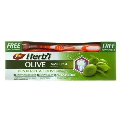Зубная паста с экстрактом оливы Хербл уход за эмалью Dabur, 150 г. + зубная щётка