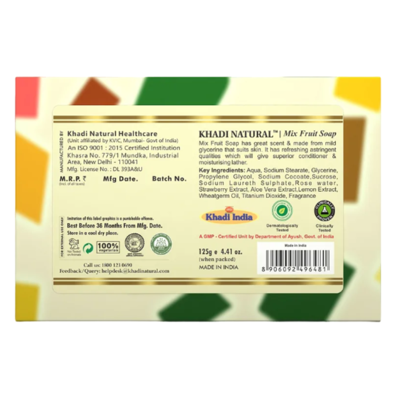 Глицериновое мыло ручной работы фруктовый микс Khadi Natural, 125 г.