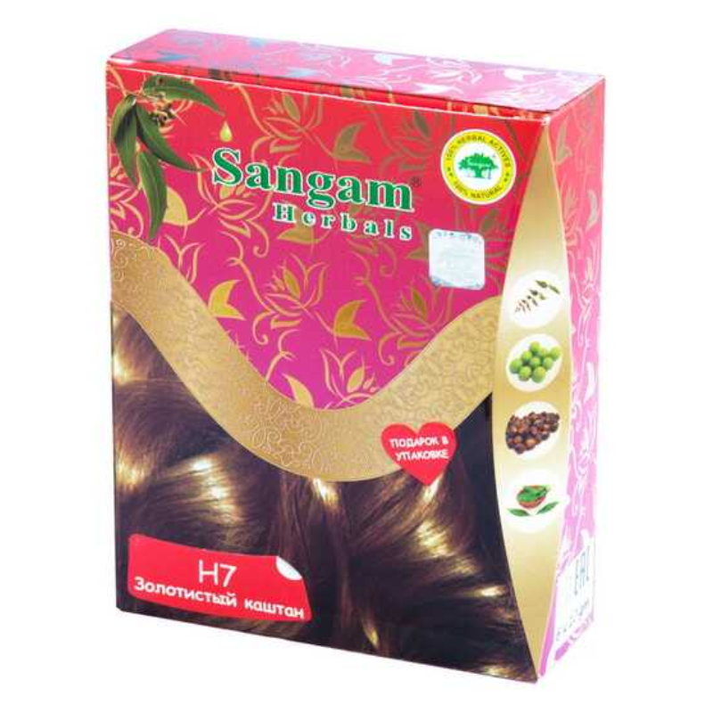 Краска для волос на основе хны «Золотистый Каштан» Н7 Sangam Herbals, 60 г.
