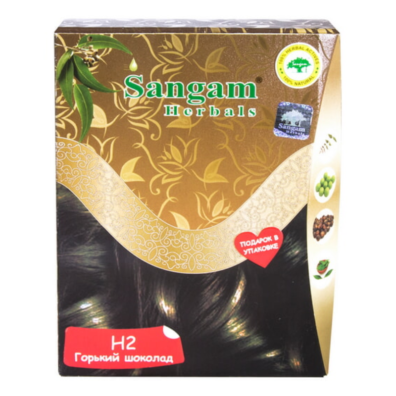 Краска на основе хны Н2 Горький шоколад Sangam Herbals, 60 г.