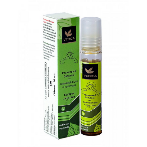 Бальзам роликовый от головной боли и простуды Vedica, 10 мл.