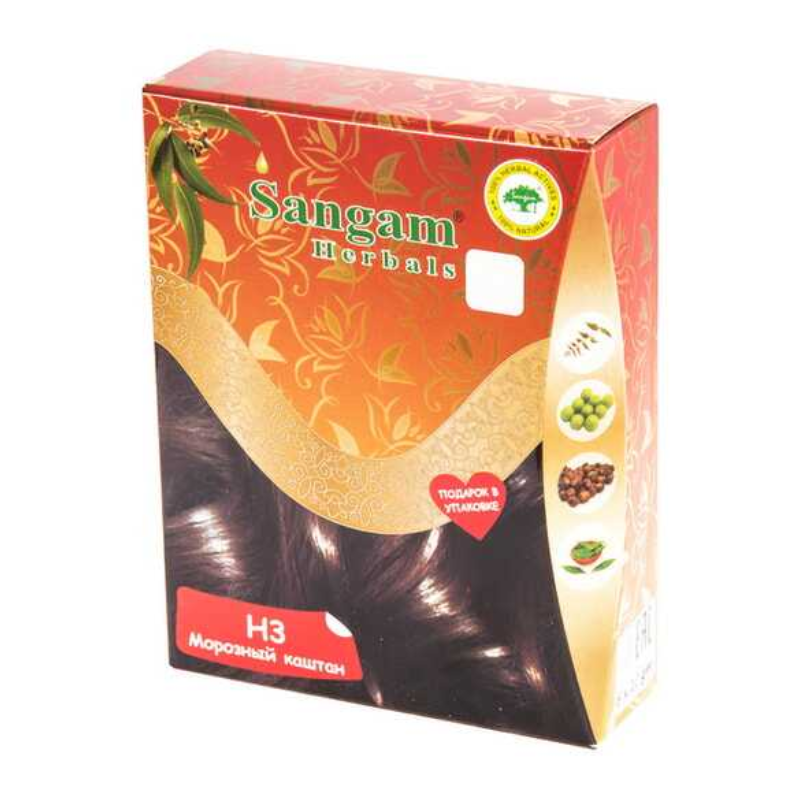 Краска на основе хны Н3 Морозный каштан Sangam Herbals, 60 г.