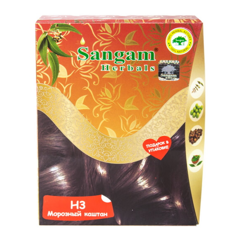 Краска на основе хны Н3 Морозный каштан Sangam Herbals, 60 г.
