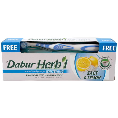 Зубная паста Хербл Соль и Лимон отбеливающая Dabur, 150 г. + зубная щётка