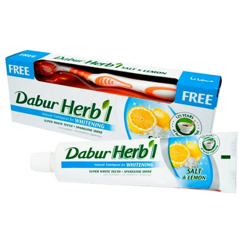Зубная паста Хербл Соль и Лимон отбеливающая Dabur, 150 г. + зубная щётка