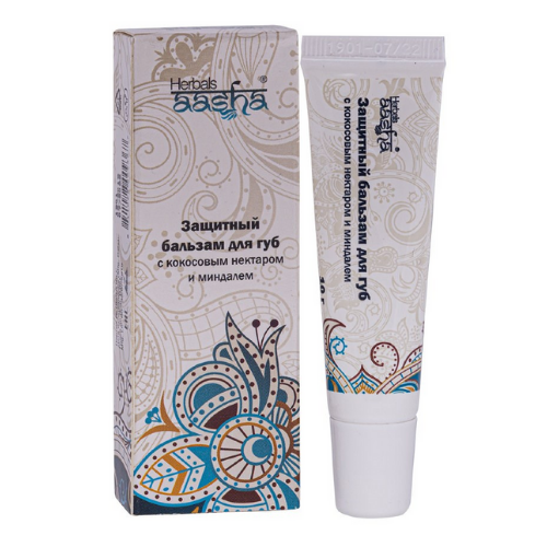 Защитный бальзам для губ с кокосовым нектаром и миндалем Aasha Herbals, 10 г.