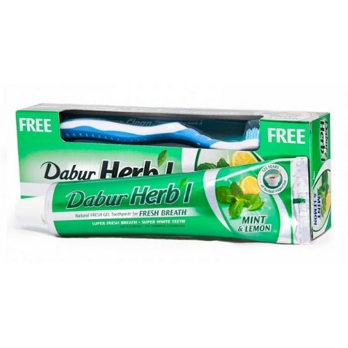 Зубная паста-гель Хербл Мята и Лимон Dabur, 150 г. + зубная щётка