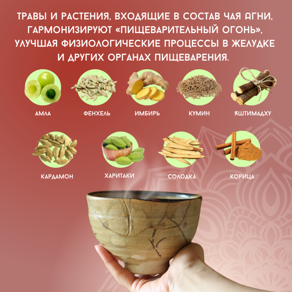 Аюрведический регулирующий чай Агни Agnivesa, 100 г.